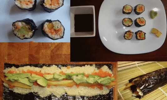 Sushi con arroz de apionabo y wasabi de rábano y jengibre