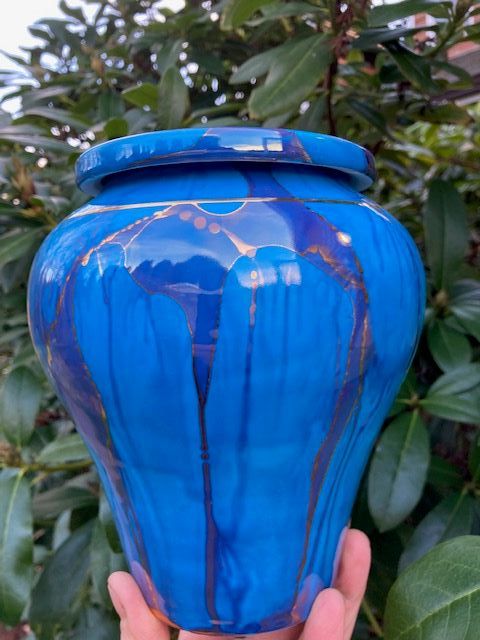 Ancient Creations Urn in Turquoise with Gold
