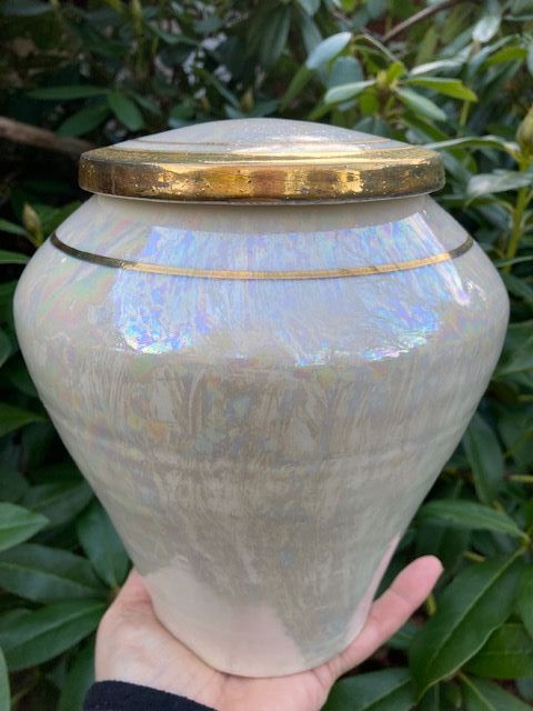 Ancient Creations Urn in White with Mother of Pearl