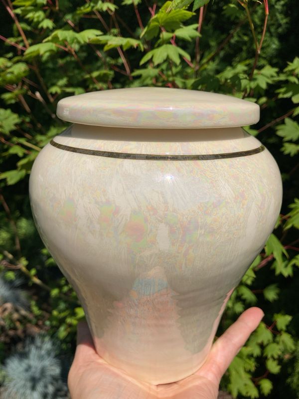 Ancient Creations Urn in White with Mother of Pearl