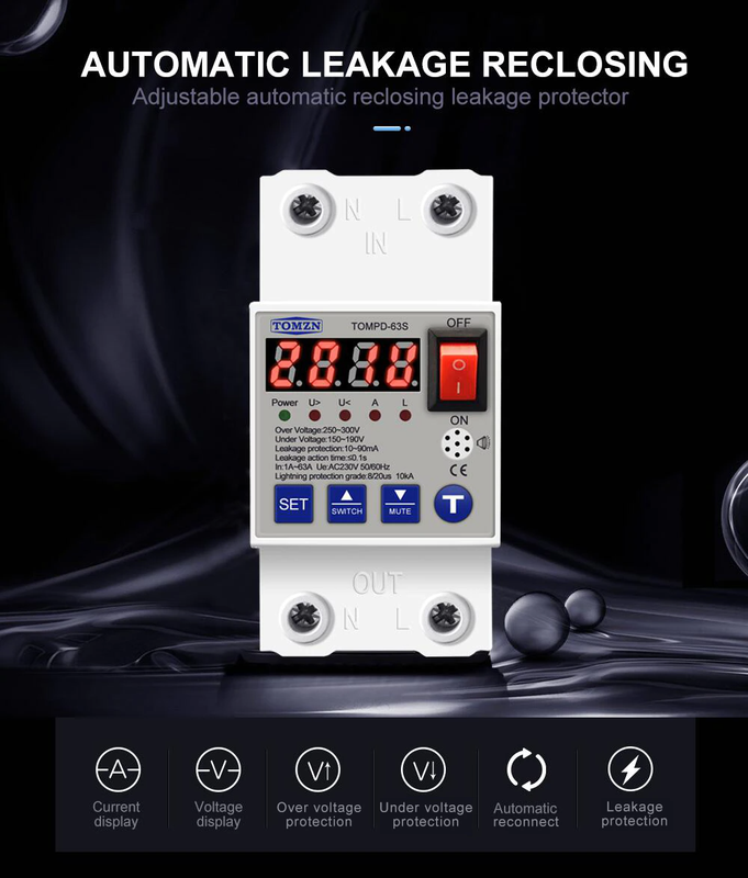 63A Automatic Reconnect Over And Under Voltage Over Current Leakage Protection 🔥 🔥جهاز الحماية الكاملة 4 في 1🔥🔥