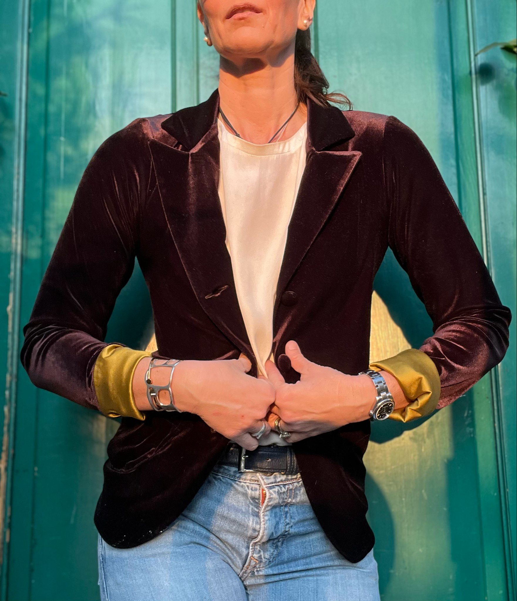 Giacca mela in velluto liscio