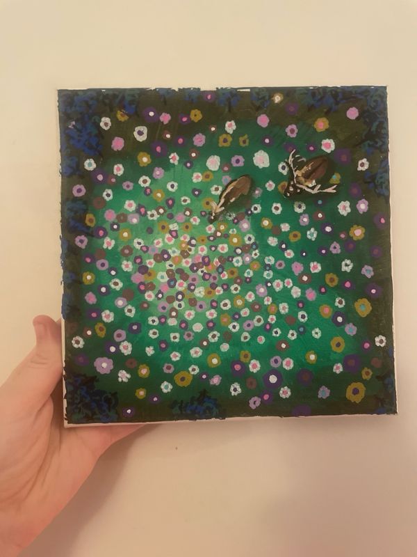 Square Canvas Floral Deer Painting