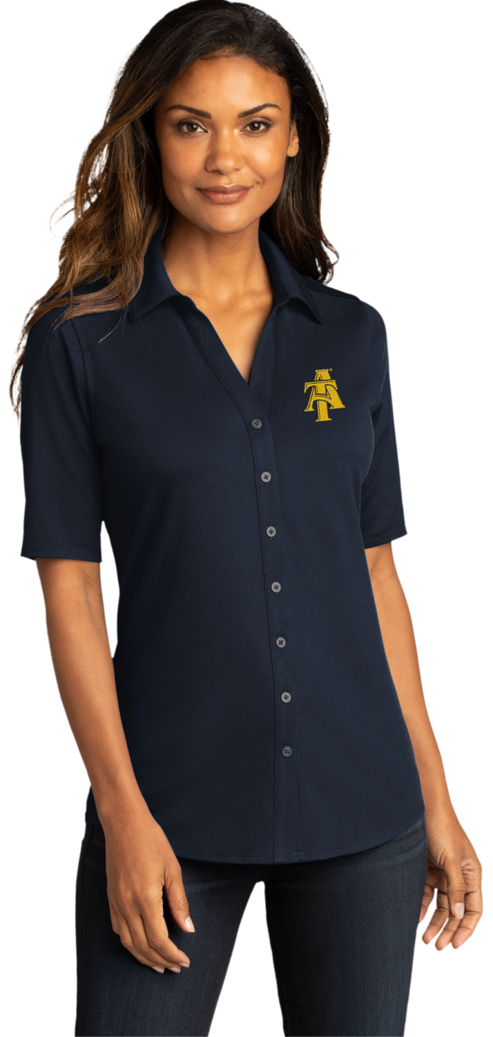 Ladies short sleeve button blouse