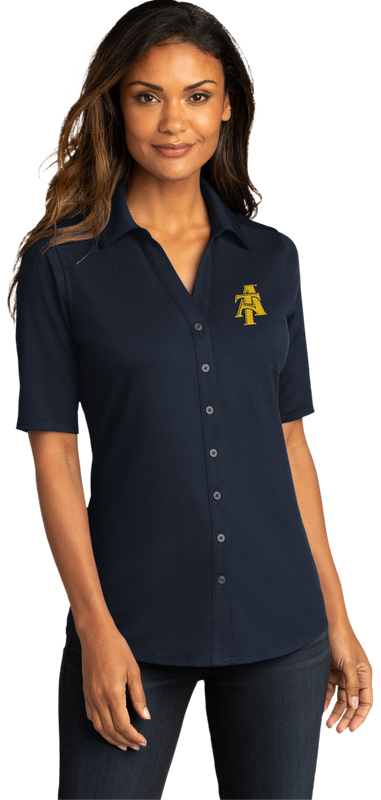 Ladies short sleeve button blouse