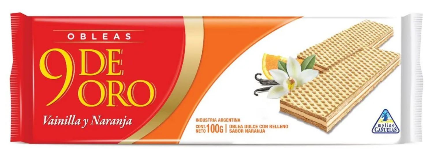 OBLEA 9 DE ORO DOBLE VAINILLA CON NARANJA x100gr