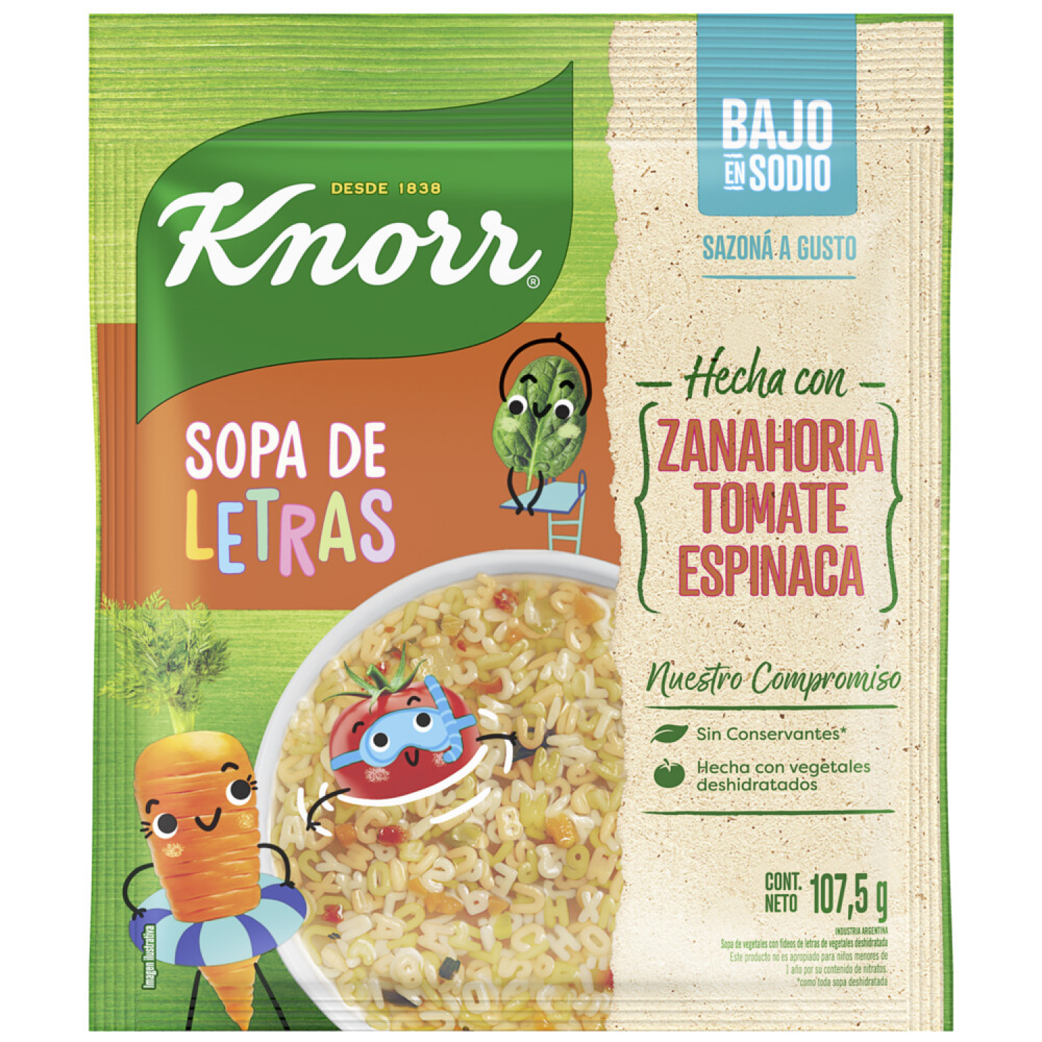 KNORR SOPA VEGETALES CON FIDEOS DE LETRAS x107.5gr