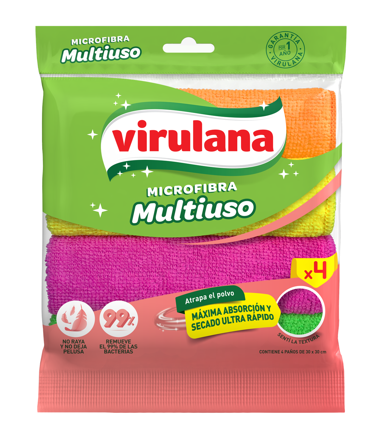 VIRULANA PAÑO MICROFIBRA PACK x4und.