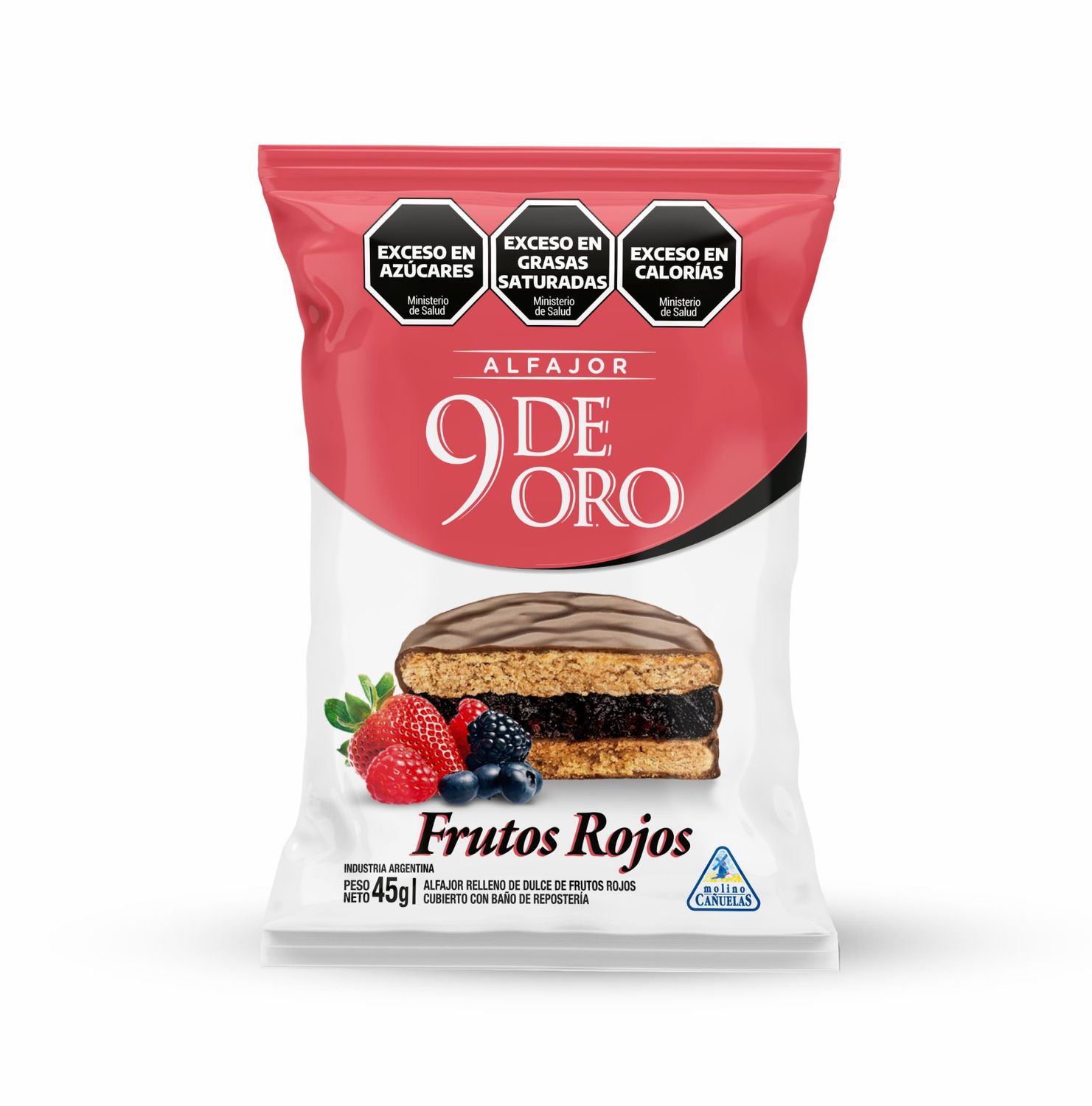 ALFAJOR 9 DE ORO SIMPLE FRUTOS ROJOS x45gr