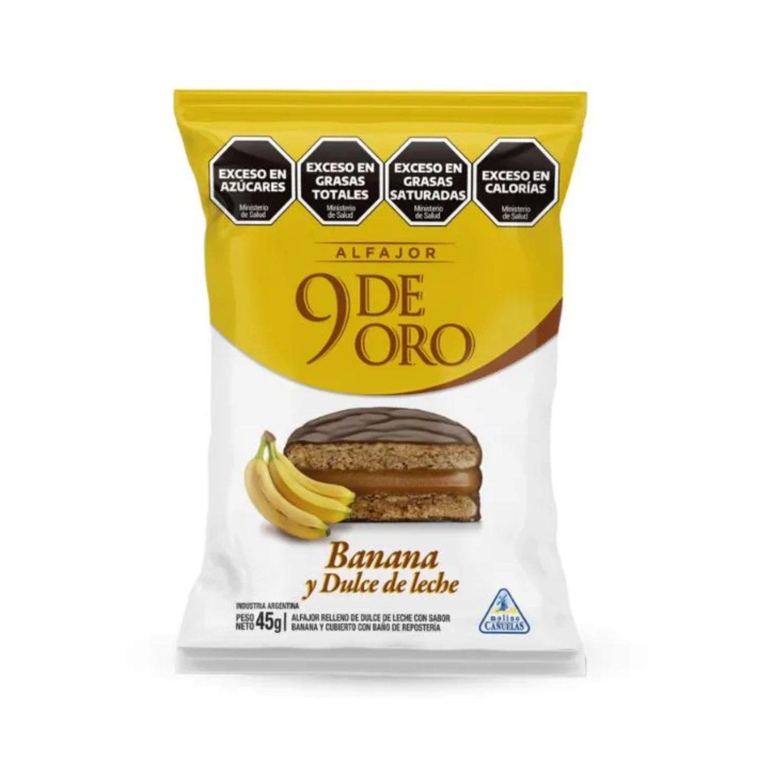 ALFAJOR 9 DE ORO SIMPLE NEGRO C/BANANA x45gr