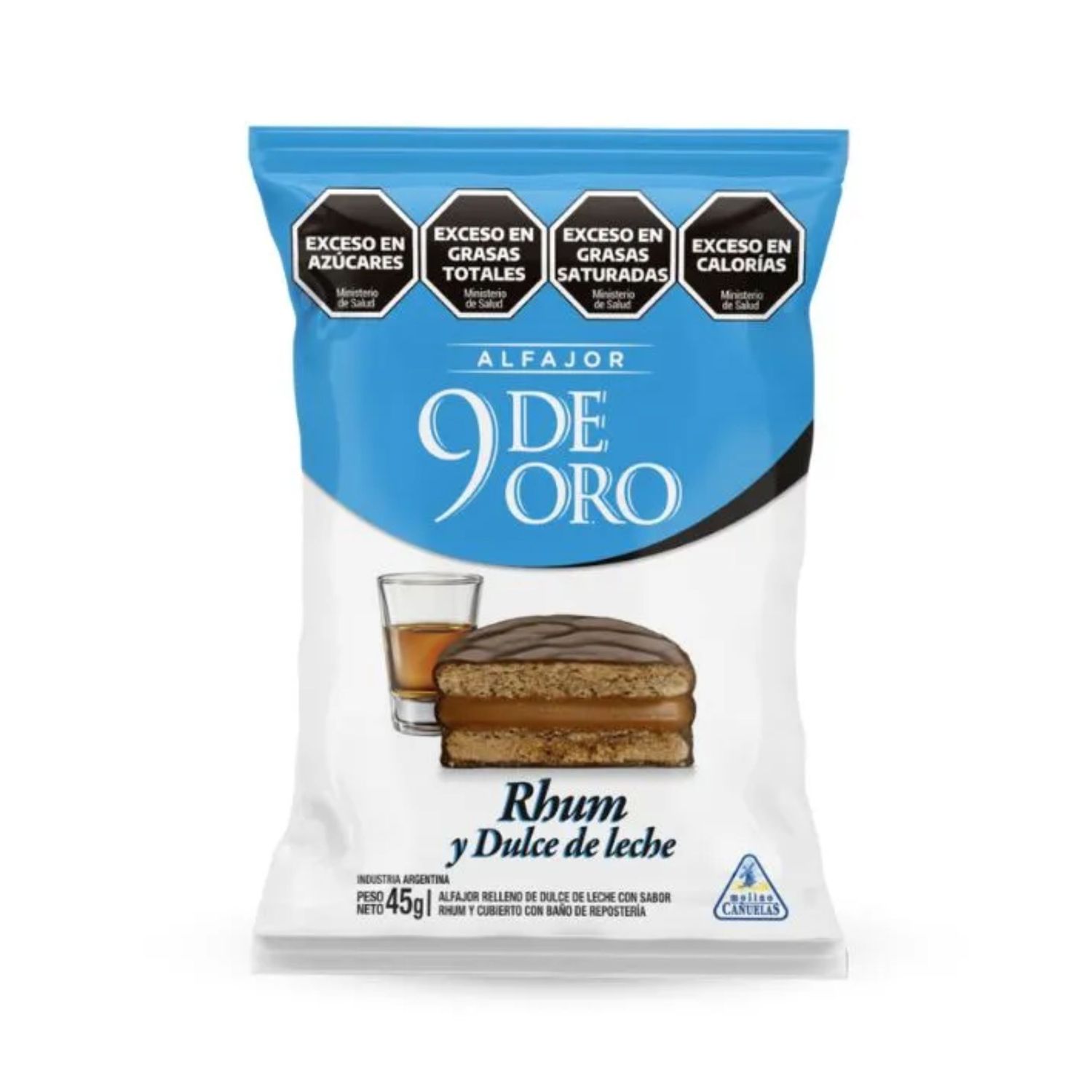 ALFAJOR 9 DE ORO SIMPLE NEGRO C/RHUM x45gr
