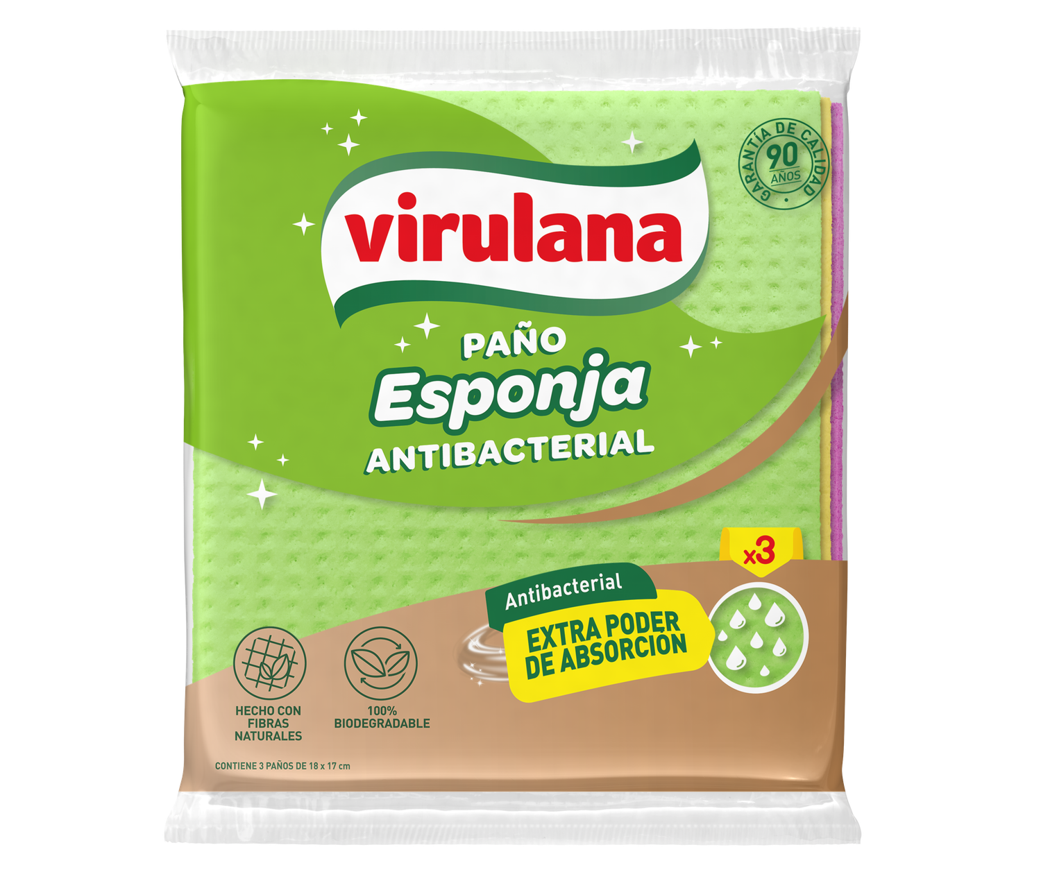 VIRULANA PAÑO ESPONJA ANTIBACTERIAL x3und