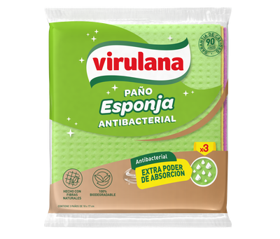 VIRULANA PAÑO ESPONJA ANTIBACTERIAL x3und