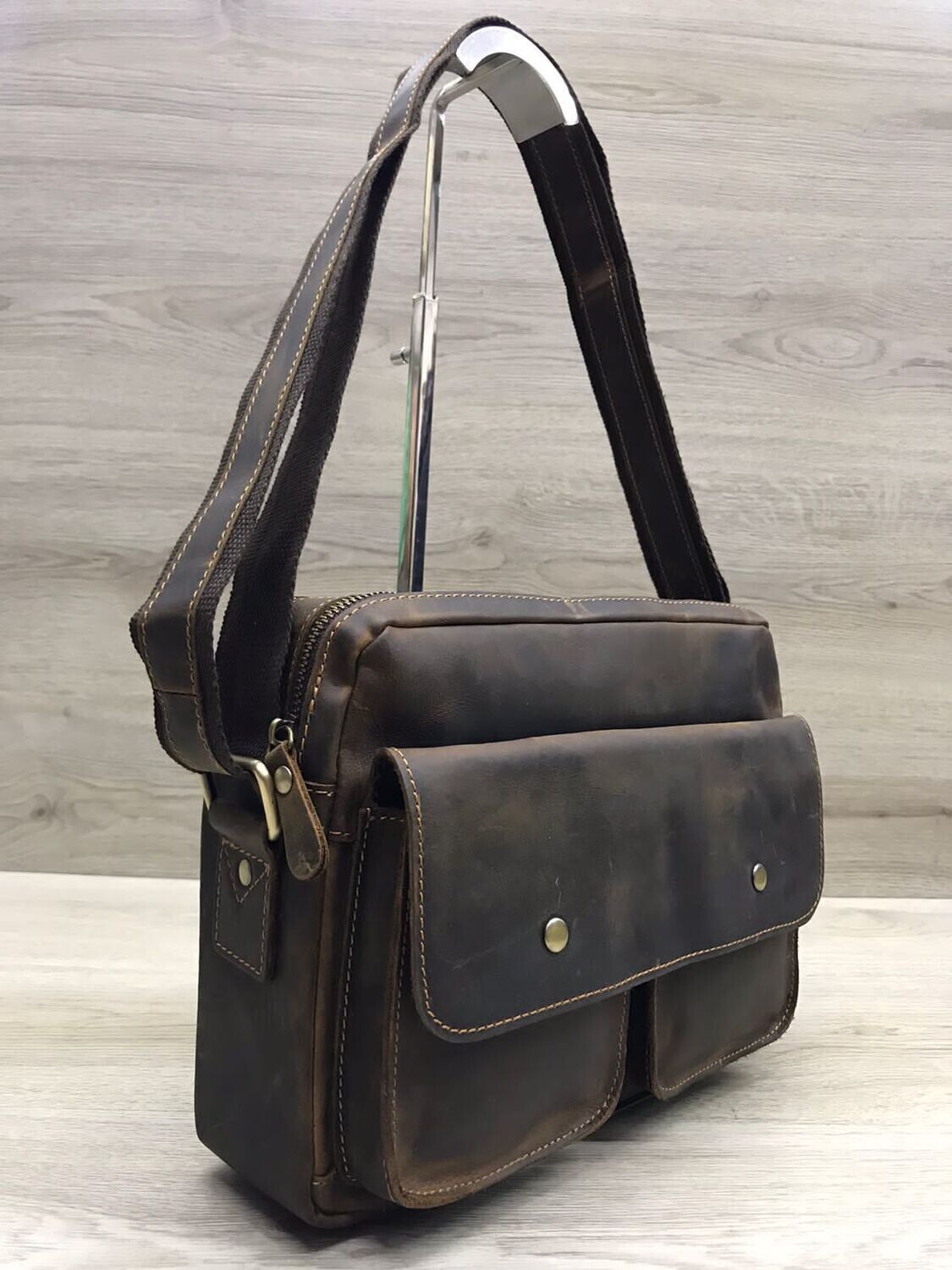 Multi Compartment Leather Messenger Shoulder Bag