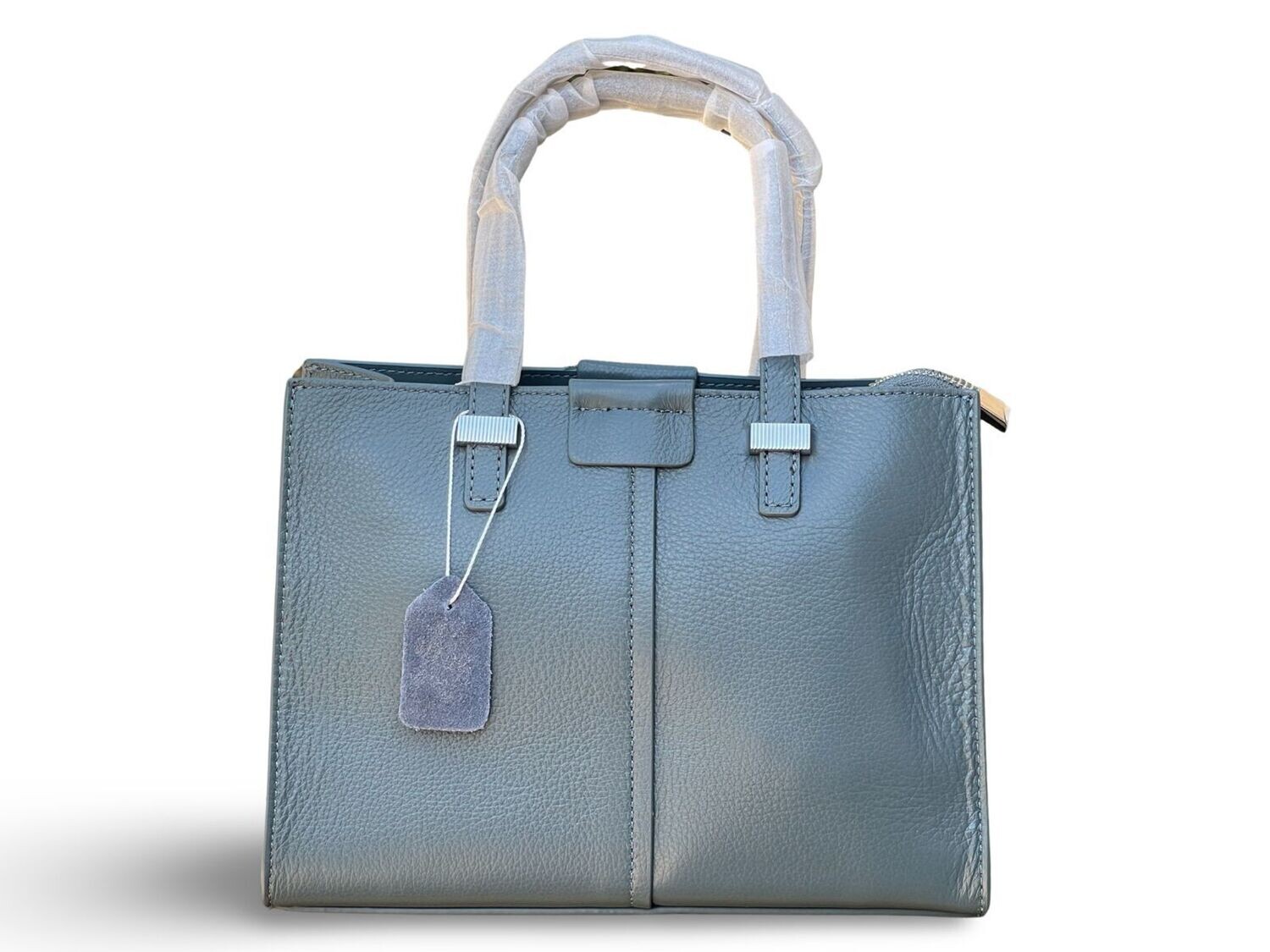 &lt;Leather Dual Top-Handles Zip-Closure Structured Bag 1
