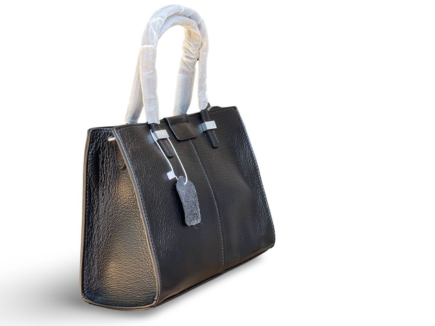 &lt;Leather Dual Top-&lt;Handles Zip-Closure Structured Bag