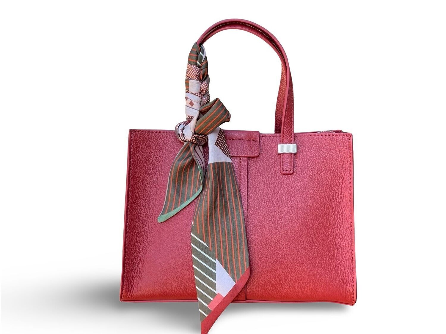 &lt;Leather Dual Top-&lt;Handles Zip-Closure Structured Bag
