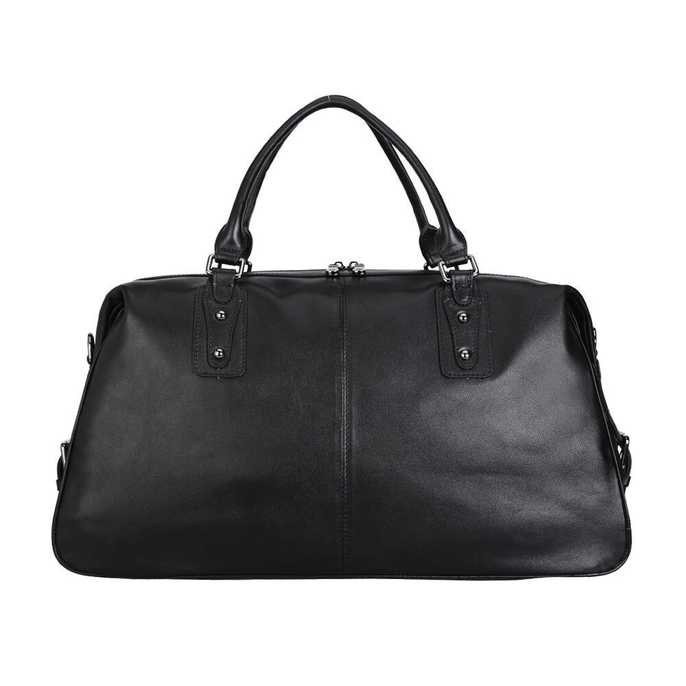 Large Black Genuine Cowhide Leather Travel bag Waterproof Weekend Overnight Bag for man