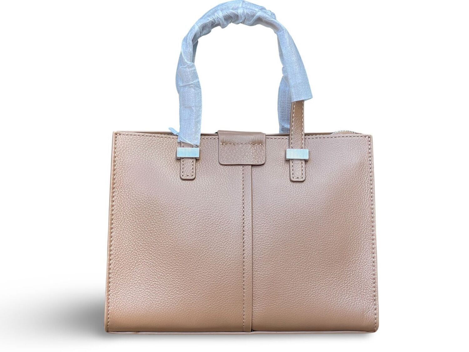 &lt;Leather Dual Top-Handles Zip-Closure Structured Bag