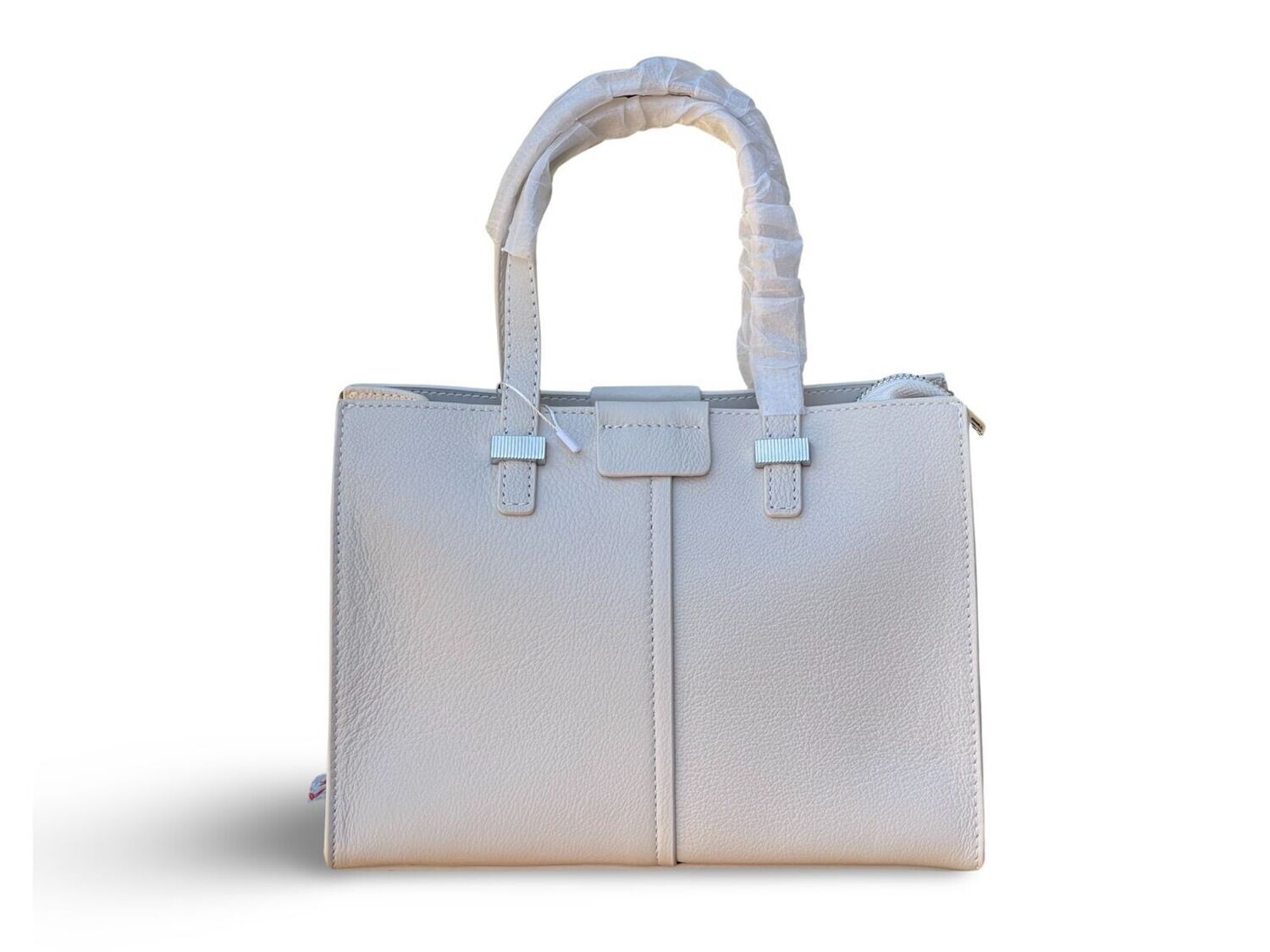 &lt;Leather Dual Top-Handles Zip-Closure Structured Bag