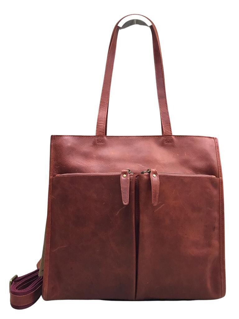 Leather top notch large tote bag