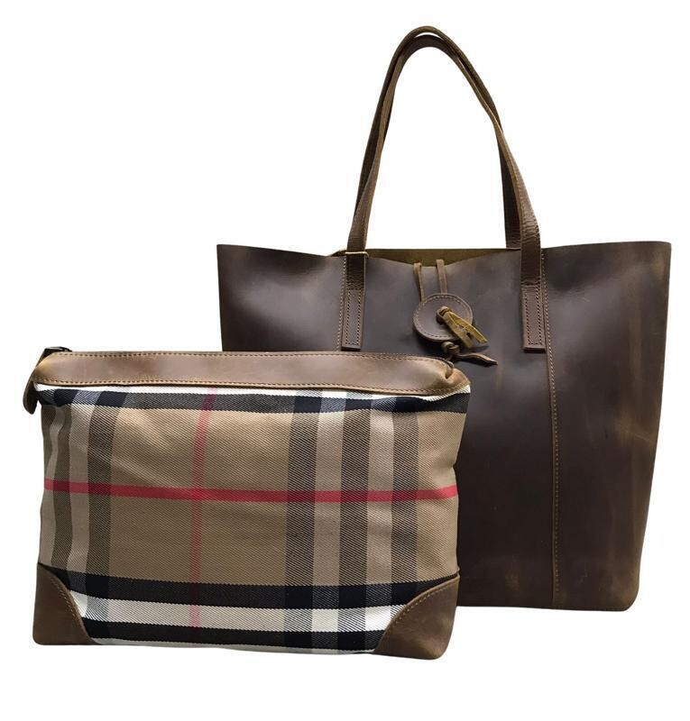 Leather top notch large tote bag