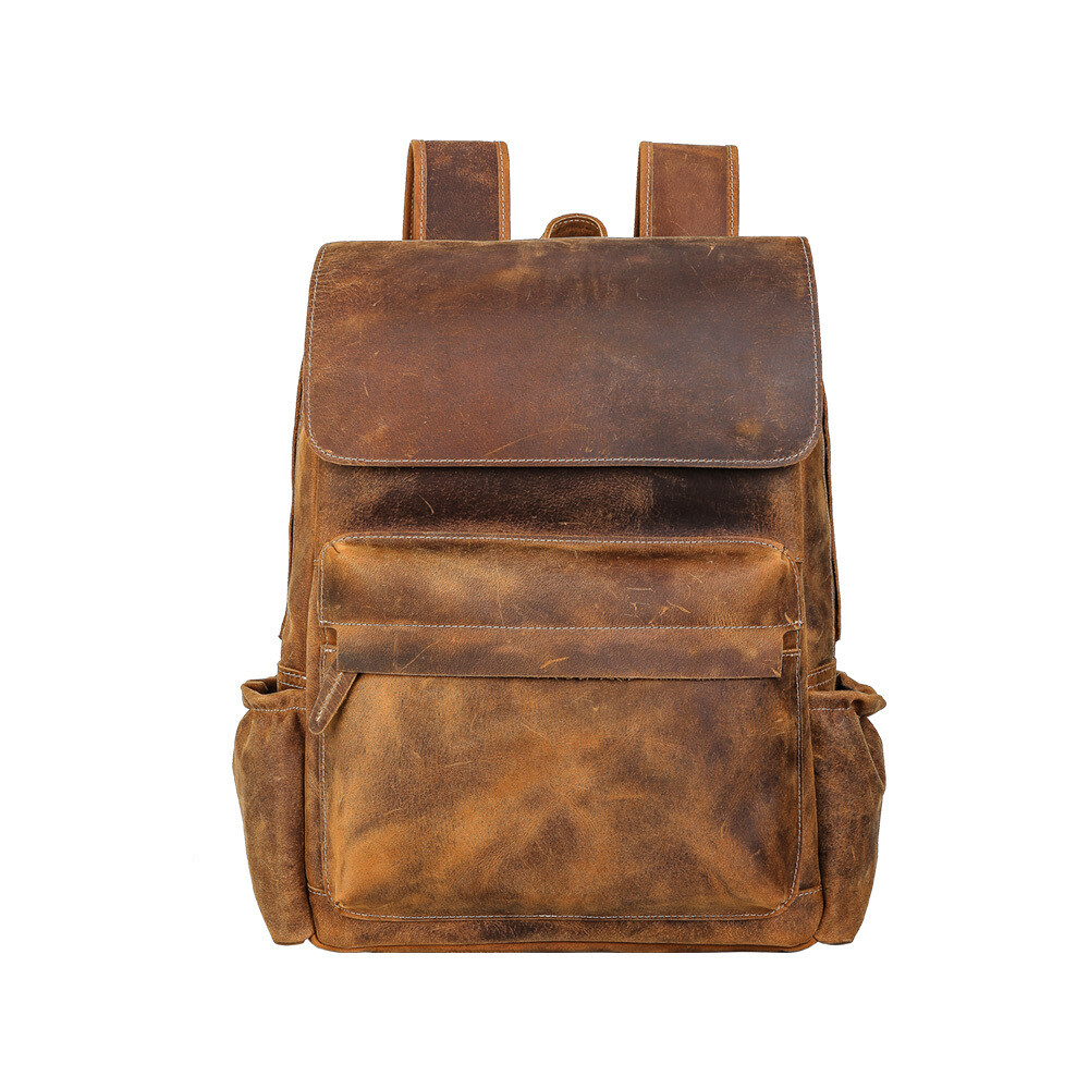 Mens Crazy Horse Leather Laptop Travelling Backpack Bags