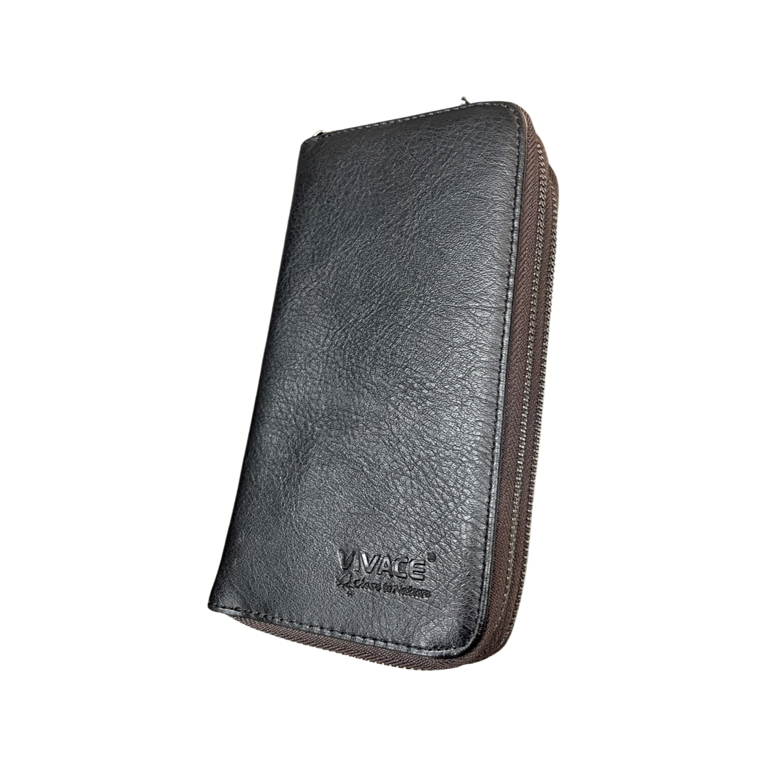 Plain Double Zipped Wallet - Grey