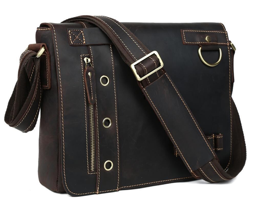 Tide Retro Crazy Horse Leather Messenger 13 inch Laptop Bag Single Shoulder Bag For Man