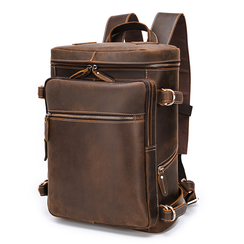 Vintage Cowhide Crazy Horse Leather Back Pack Bags Men Genuine Leather Backpack Manufacturer