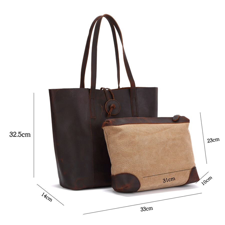 Unisex Vintage Leather Top Handle Bag Large Capacity Messenger Shoulder Purse Handbag