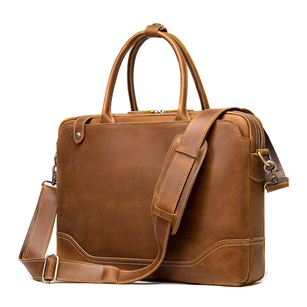 Westal 7375 Crazy Horse Genuine Leather computer laptops full grain leather briefcase for lawyers Multi-function Mens Laptop Bag
