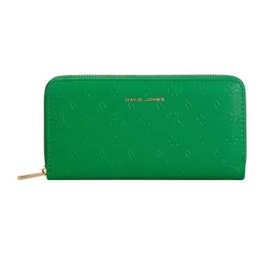David Jones Women’s Vibrant Emerald Green Zip-Around Embossed Wallet