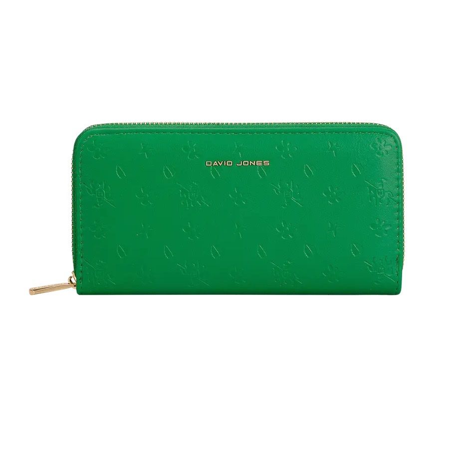 David Jones Women’s Vibrant Emerald Green Zip-Around Embossed Wallet