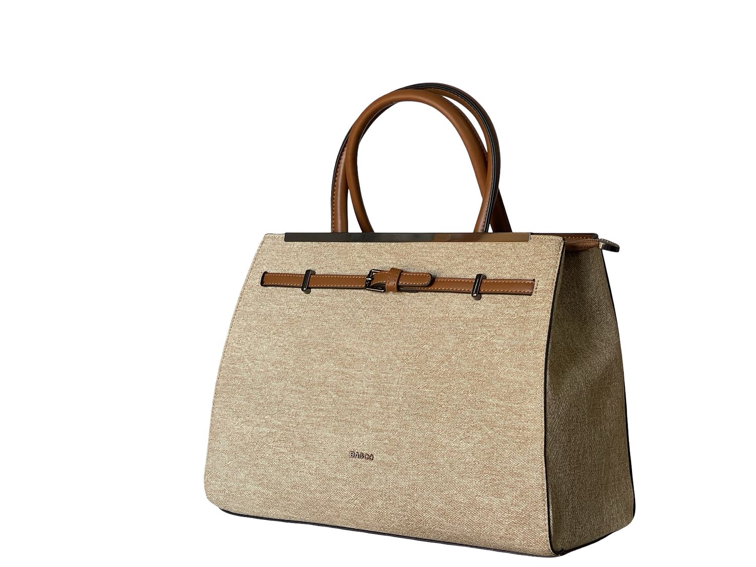 BAGCO Classic Beige Tote Handbag with Belt Detail