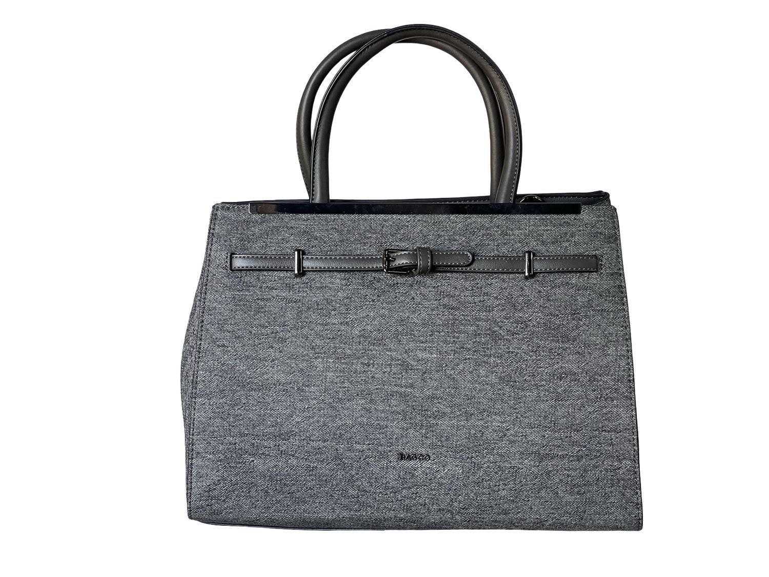 BAGCO Classic Grey Tote Handbag with Belt Detail