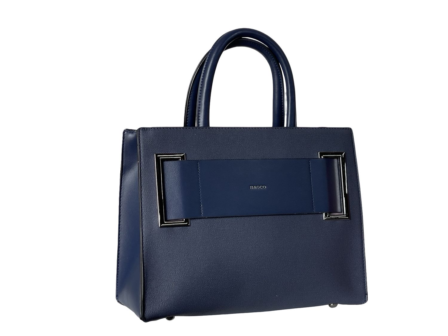 Elegant BAGCO Structured Blue Handbag with Statement Front Detail