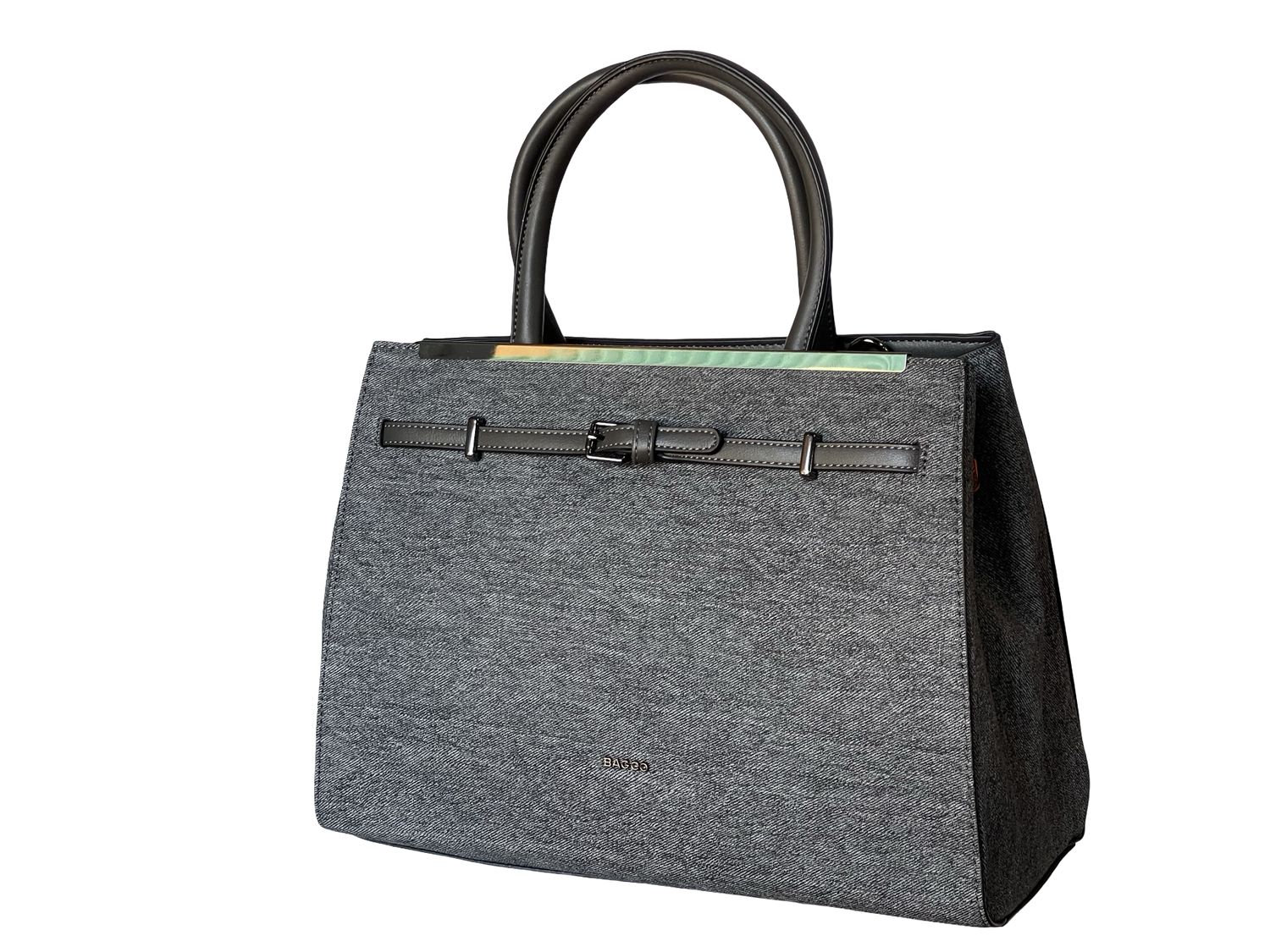 BAGCO Classic Gray Tote Handbag with Belt Detail