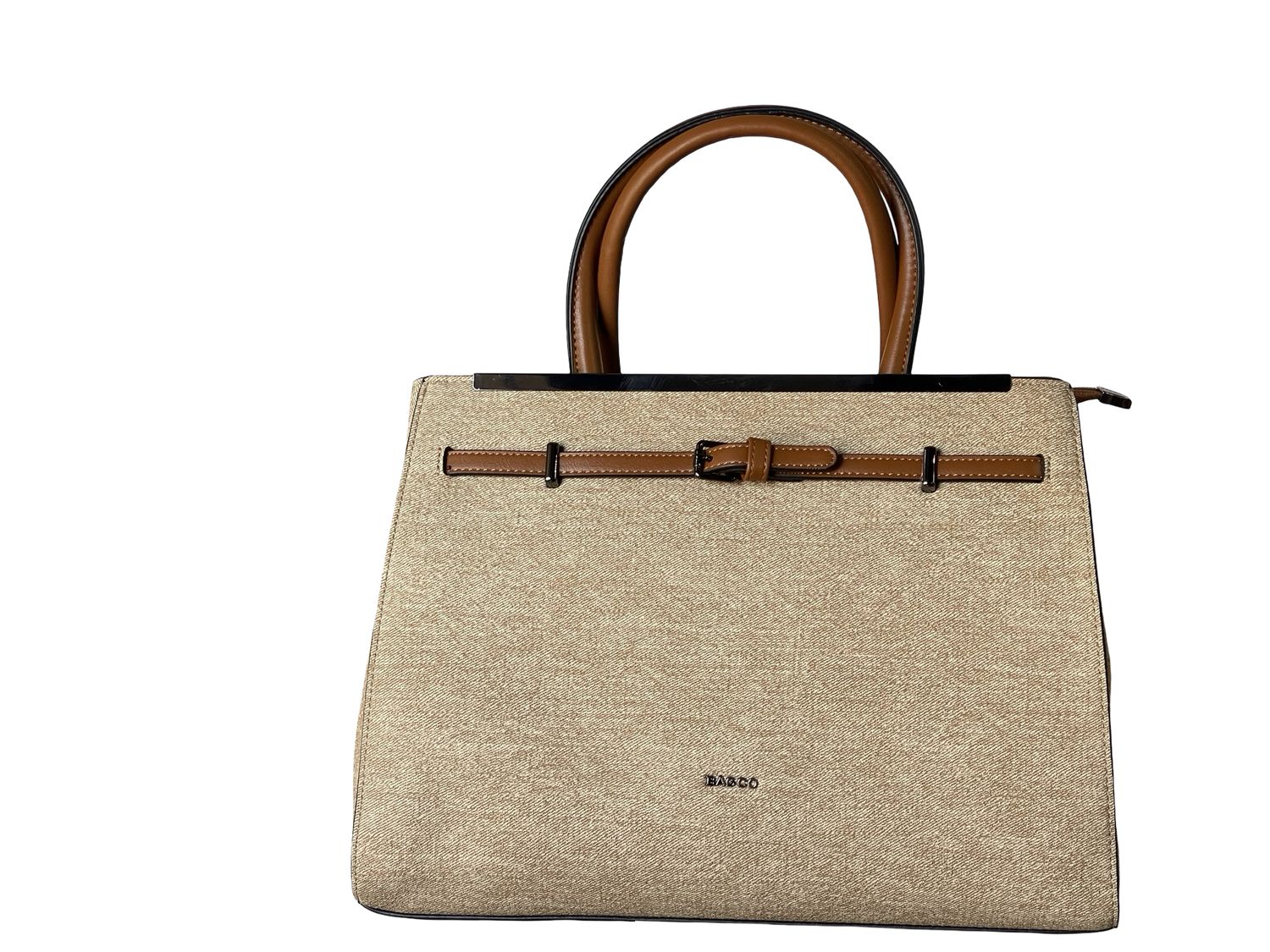BAGCO Classic Beige Tote Handbag with Belt Detail