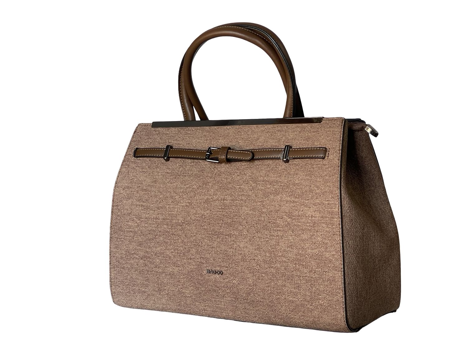 BAGCO Classic Coffee Tote Handbag with Belt Detail
