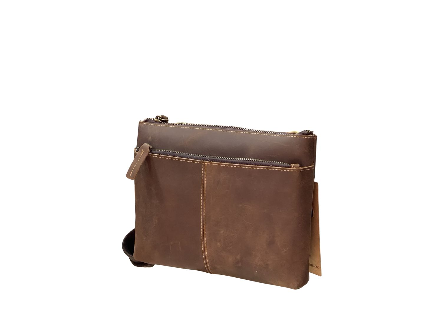 Premium Italian Dual-Zip Raw Leather Crossbody Bag