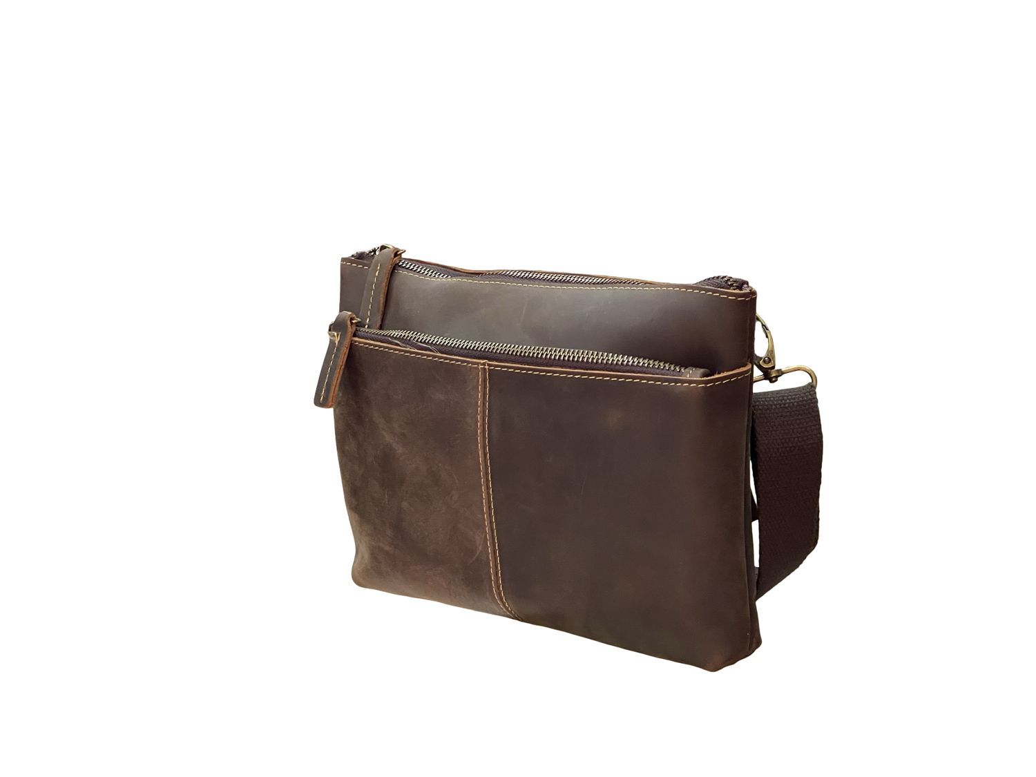 Premium Italian Dual-Zip Raw Leather Crossbody Bag
