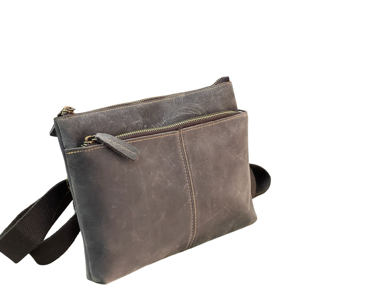 Premium Italian Dual-Zip Raw Leather Crossbody Bag