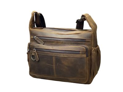 Premium Italian Leather Multi‑Zip Crossbody Bag