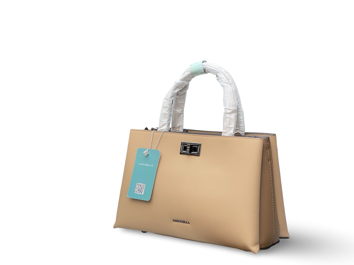 Chrisbella Structured Top Handle Tan Handbag