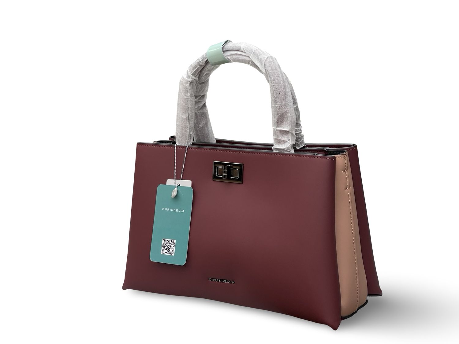 Chrisbella Structured Top Handle Burgundy Handbag