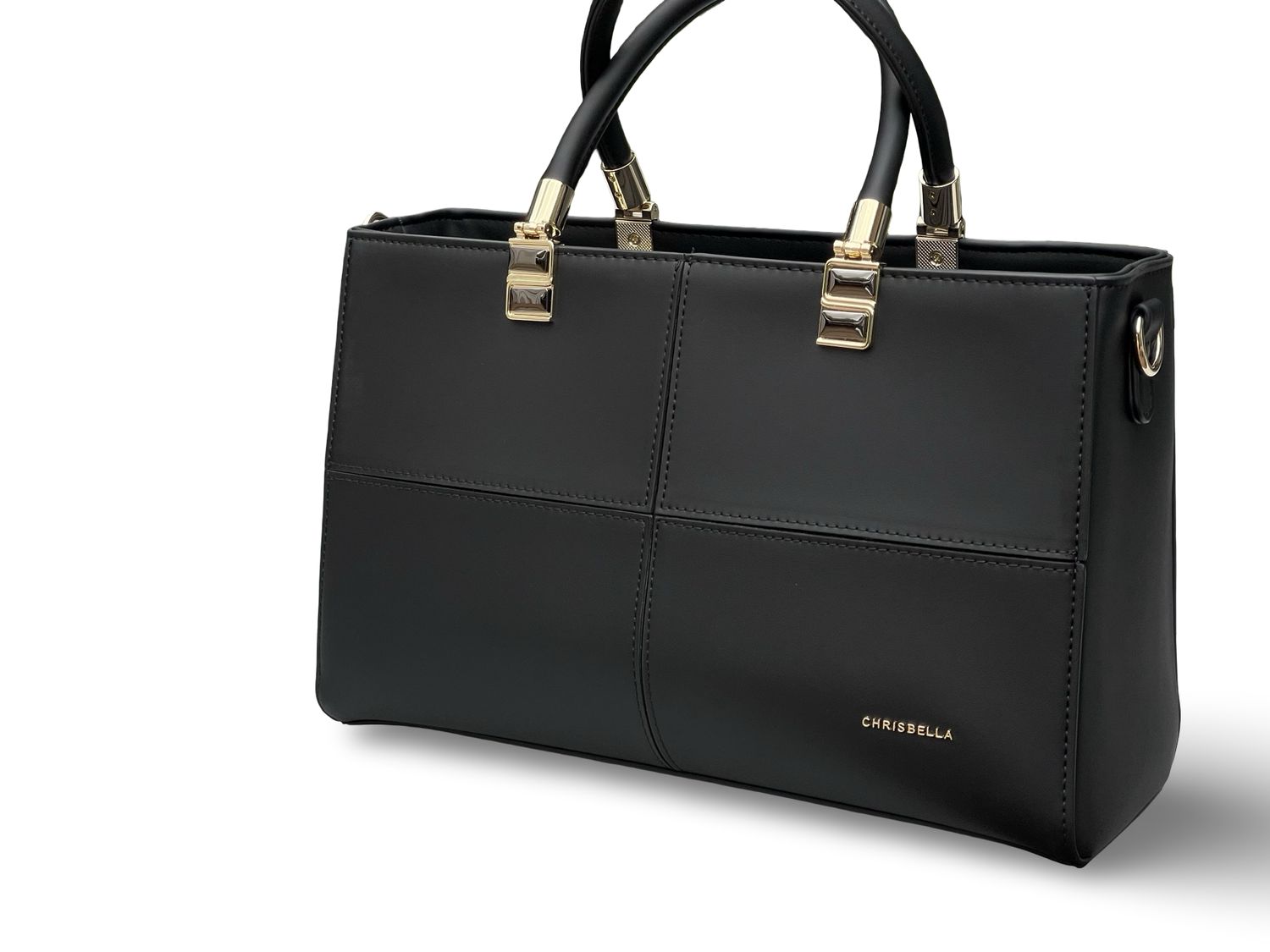 Chrisbella Structured Top Handle Black Handbag