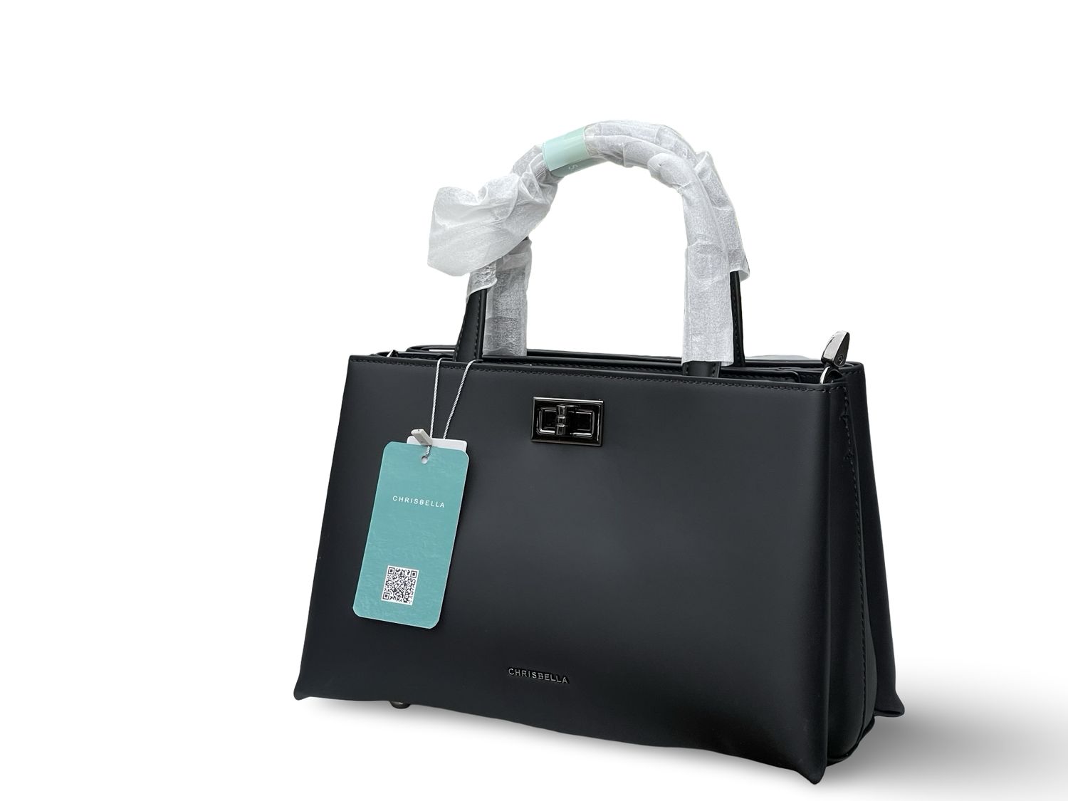 Chrisbella Structured Top Handle Black Handbag