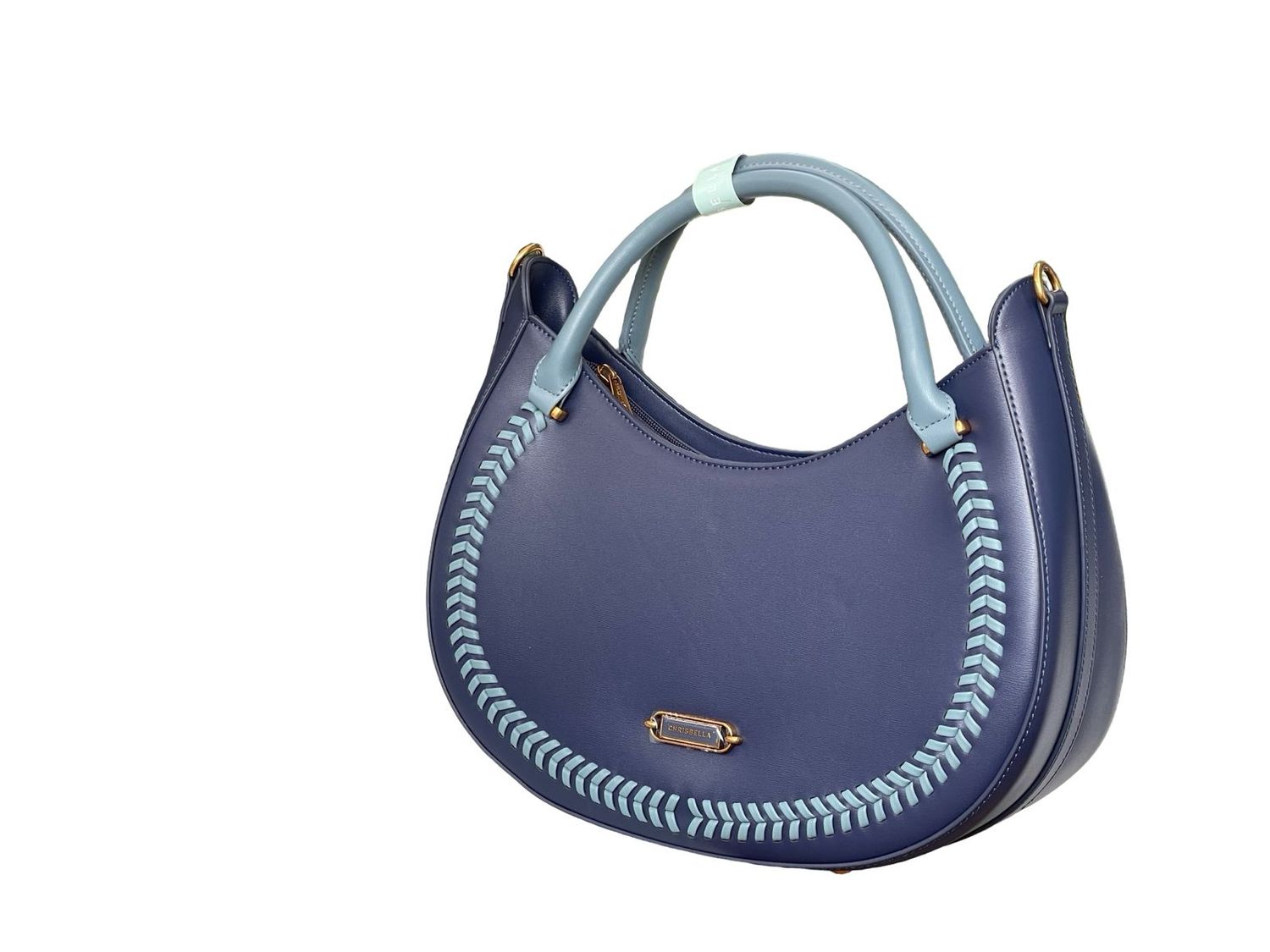 Chrisbella Curved Top Handle Blue Handbag
