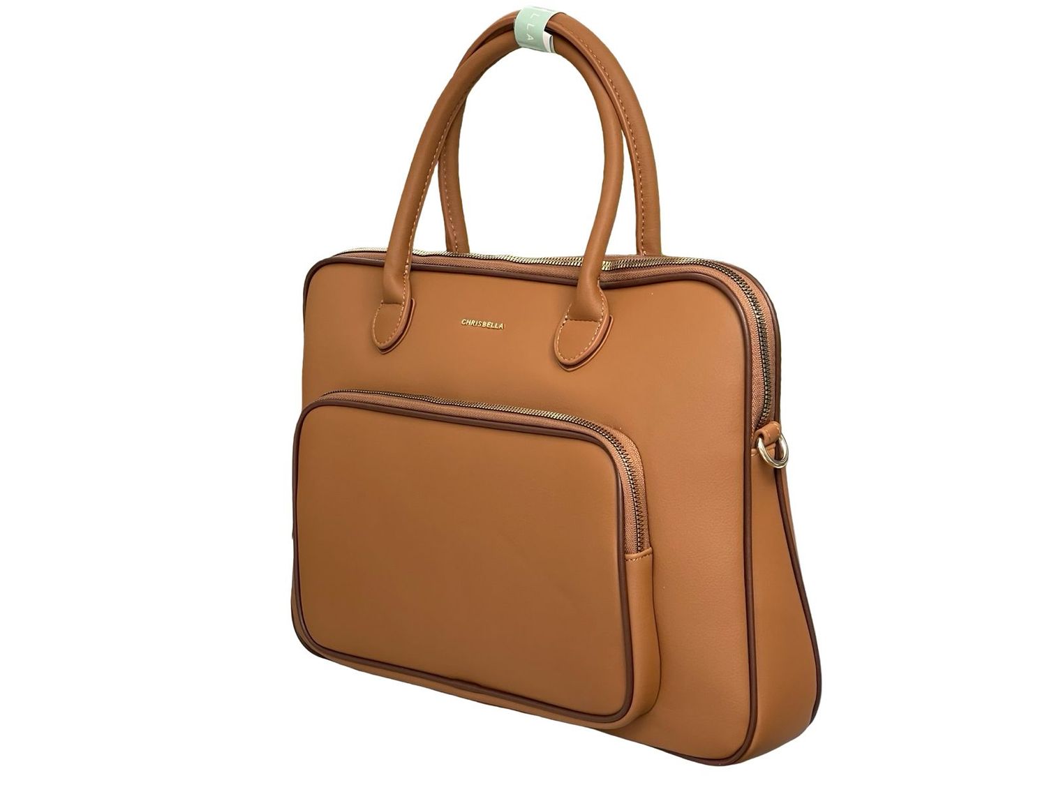 Chrisbella Structured Zip Top Handle Brown Office Handbag